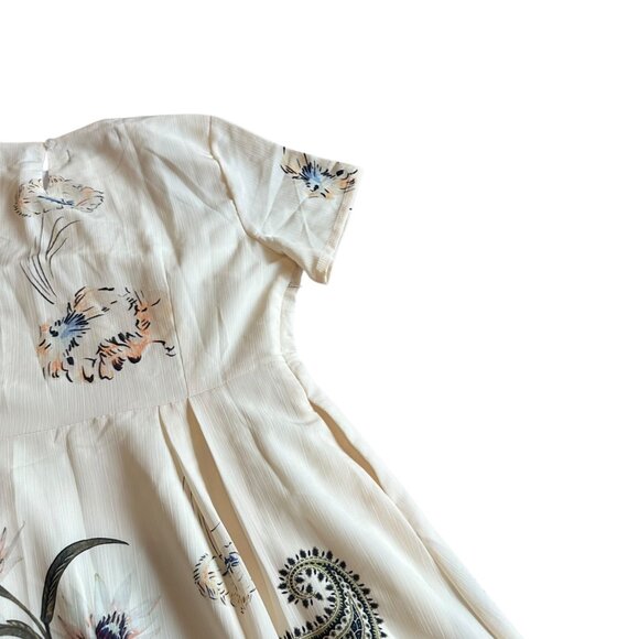 Kaimilan Creamy Ivory Floral Print Dress Knee Length Short Sleeve Size 8 NWT - Picture 9 of 13